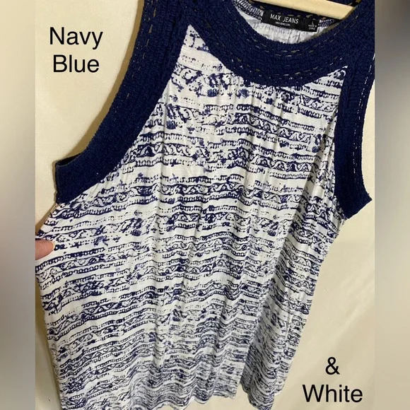 Max Jeans Blue & White Crocheted Trim Tank Top - Picture 6 of 7